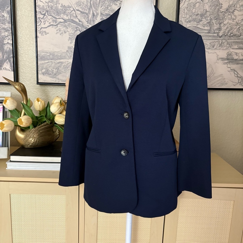 THE ROW Navy Blue Ribbed Texture Blazer Women Size 10